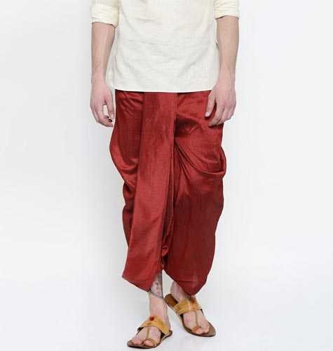 Men Maroon Solid Dhoti Pants
